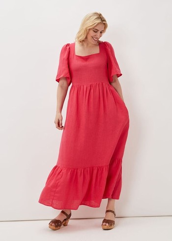 Phase Eight Emaline Linen Dress Red Canada | FBPAUO-725